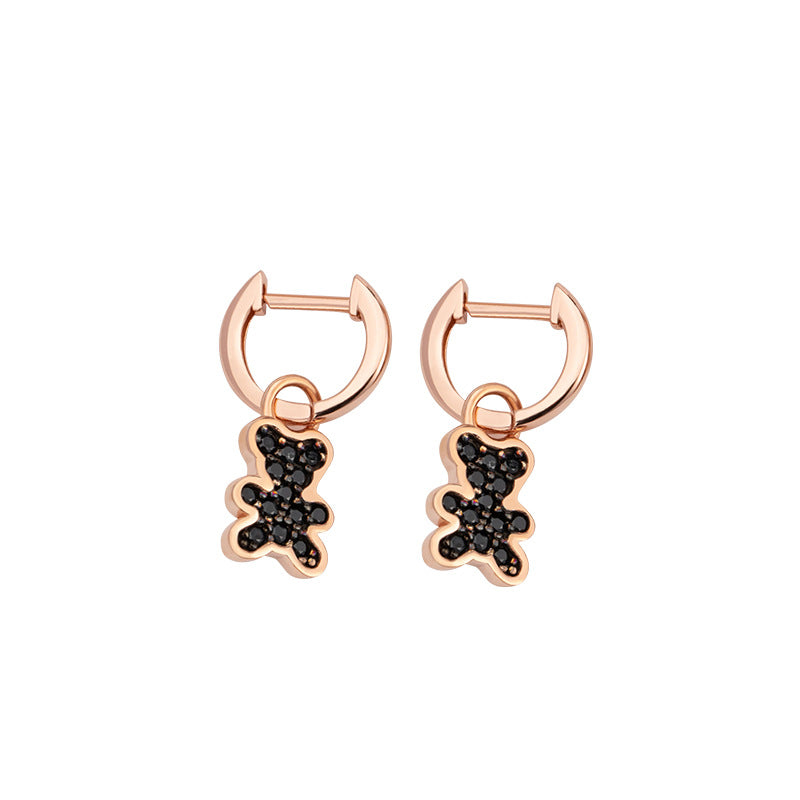 Cute Teddy Bear Sterling Silver 925 Earrings Niche Design Light Luxury Full Diamond Zircon Earrings Ins Style Lovely Earrings