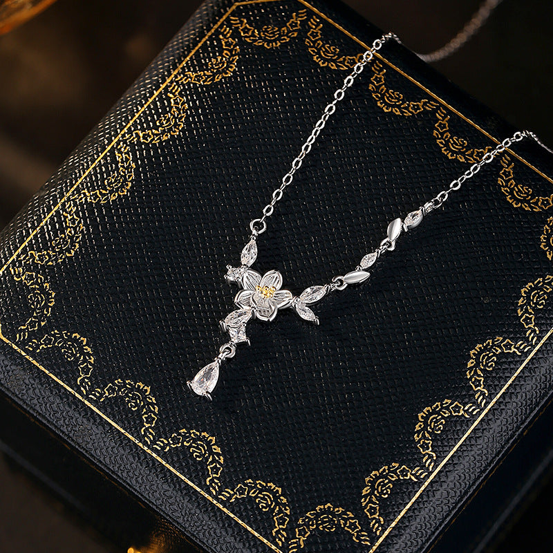 Moli Water Drop Necklace S925 Silver Light Luxury Diamond-Embedded Tassel Clavicle Chain for Girlfriend Valentine's Day Gift Silver Jewelry Wholesale