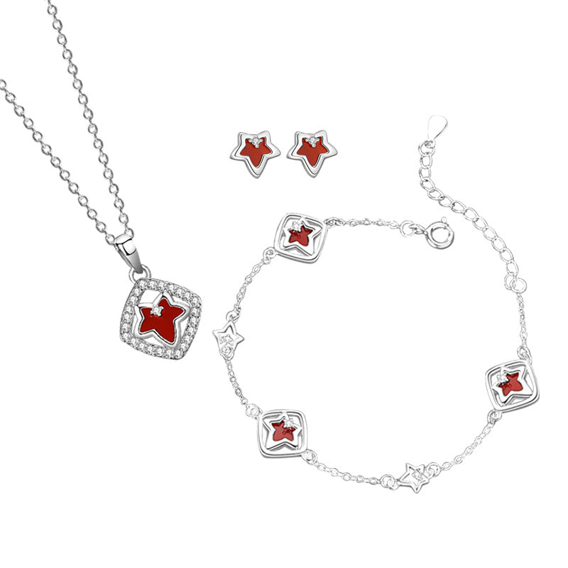 Ivy Sterling Silver 925 Necklace Female Niche Design Peacock Bracelet Valentine's Day Square Zircon Maple Leaf Stud Earrings