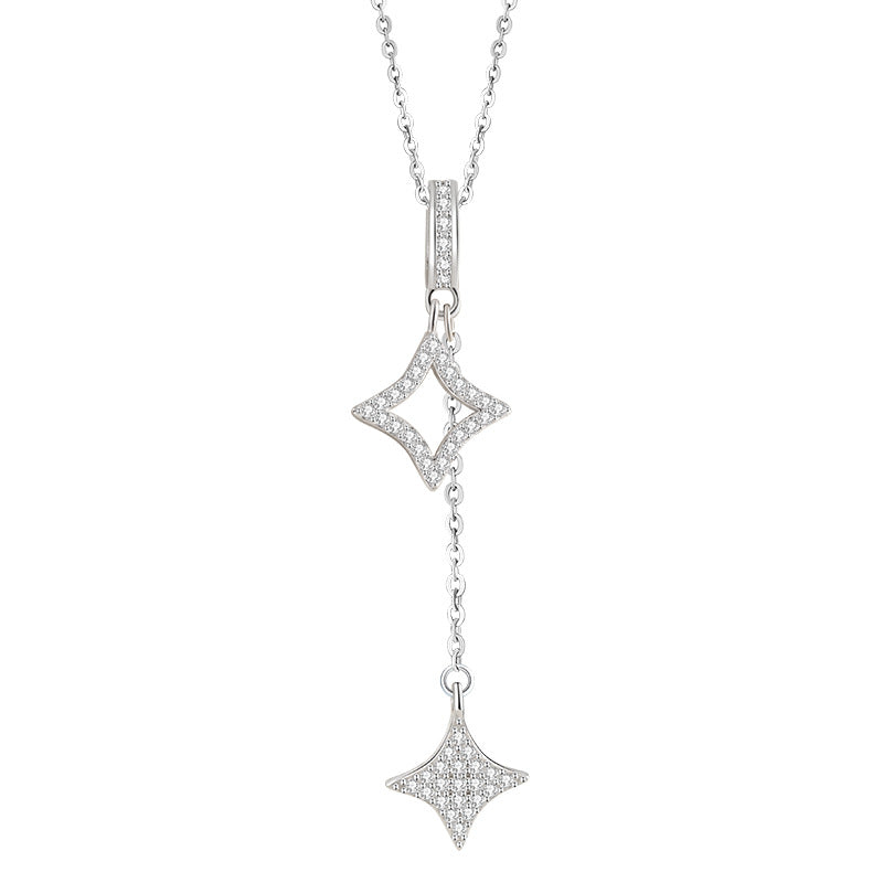 Star Sterling Silver S925 Necklace Women's Fashion All-Match Small Zircon Clavicle Chain Ins Style Hollow Tassel Pendant