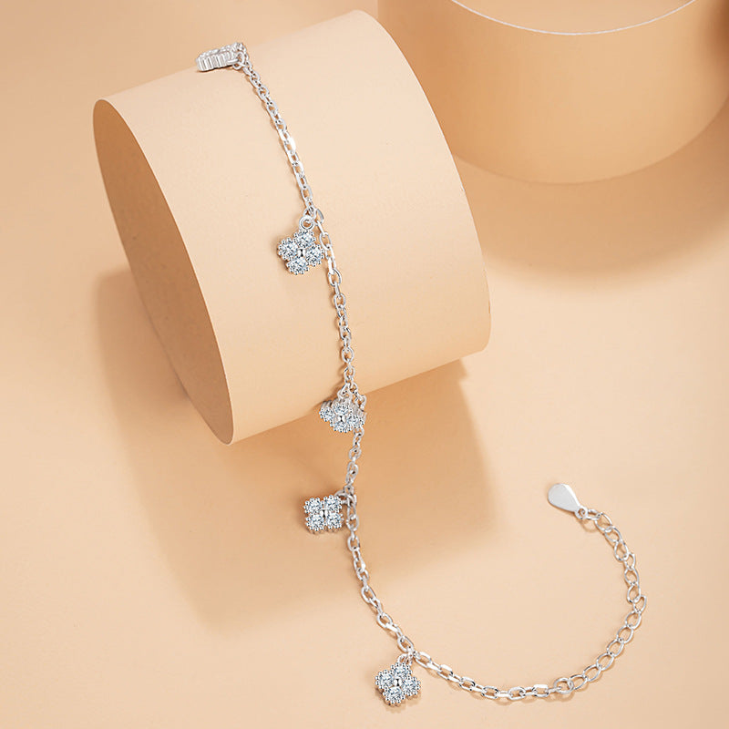 Lucky Clover Sterling Silver 925 Bracelet Female Niche Design Light Luxury Zircon Petal Bracelet Ins Flower Bracelet