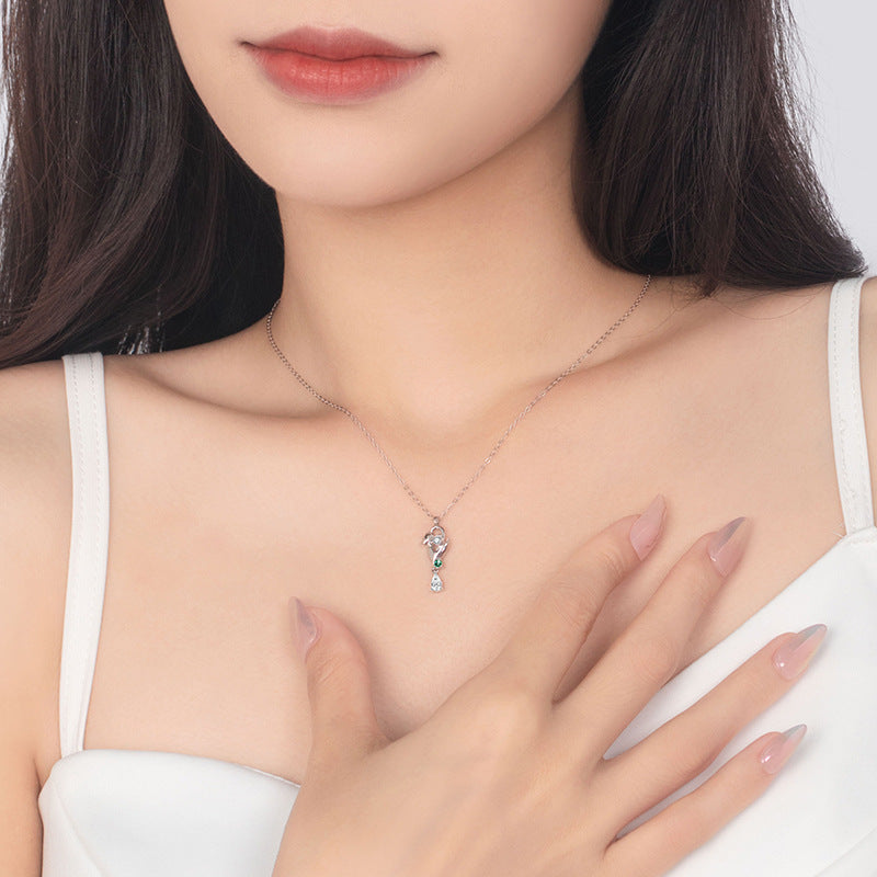 Lily Sterling Silver 925 Necklace Female Niche Design Light Luxury Zircon Tassel Clavicle Chain Ins Wind Chime Pendant