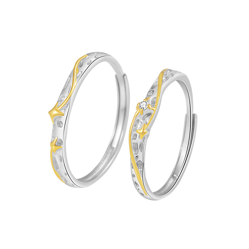 Meteor Shower Sterling Silver 925 Couple Ring Couple's High-Grade Star Zircon Ring Ins Wind Starry Ring