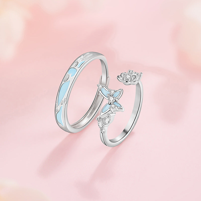 Butterfly Sterling Silver 925 Luminous Couple Ring Niche Design Light Luxury Flower Ring Ins Style Peach Blossom Ring