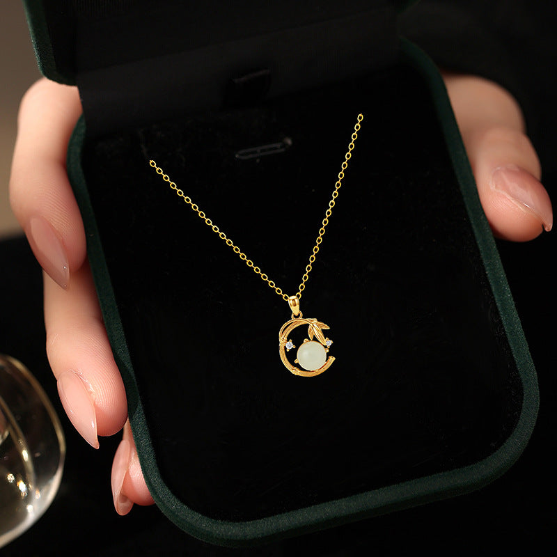 National Style Hetian Jade Has Enough Set for You S925 Sterling Silver Necklace Earrings Light Luxury Clavicle Chain Valentine's Day Gift for Women
