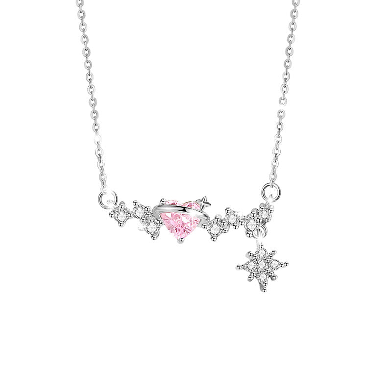 Planet Sterling Silver 925 Necklace Female Niche Design Light Luxury Zircon Clavicle Chain Get Things Ins Style Love Pendant