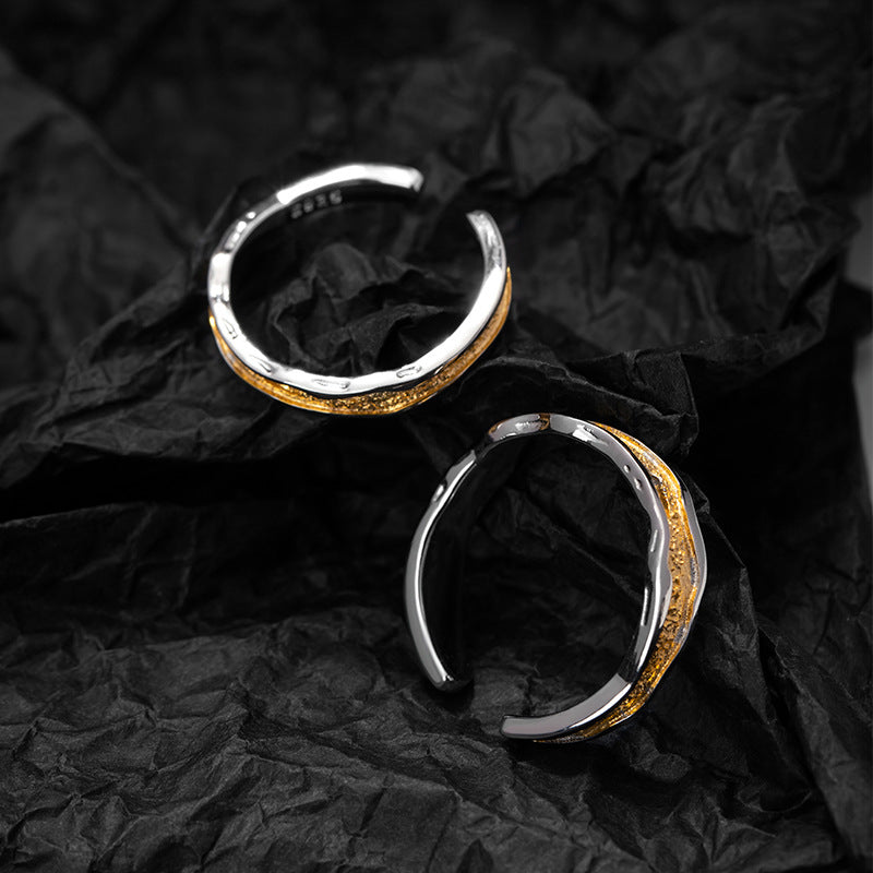 Rizhao Jinshan Sterling Silver 925 Couple Ring Men's and Women's Light Luxury High-Grade Lava Ring Ins Style Texture Pair Ring