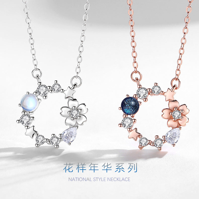 Women's 925 Sterling Silver Necklace, Light Luxury Niche Design Clavicle Chain, TikTok Dream Moonstone Pendant