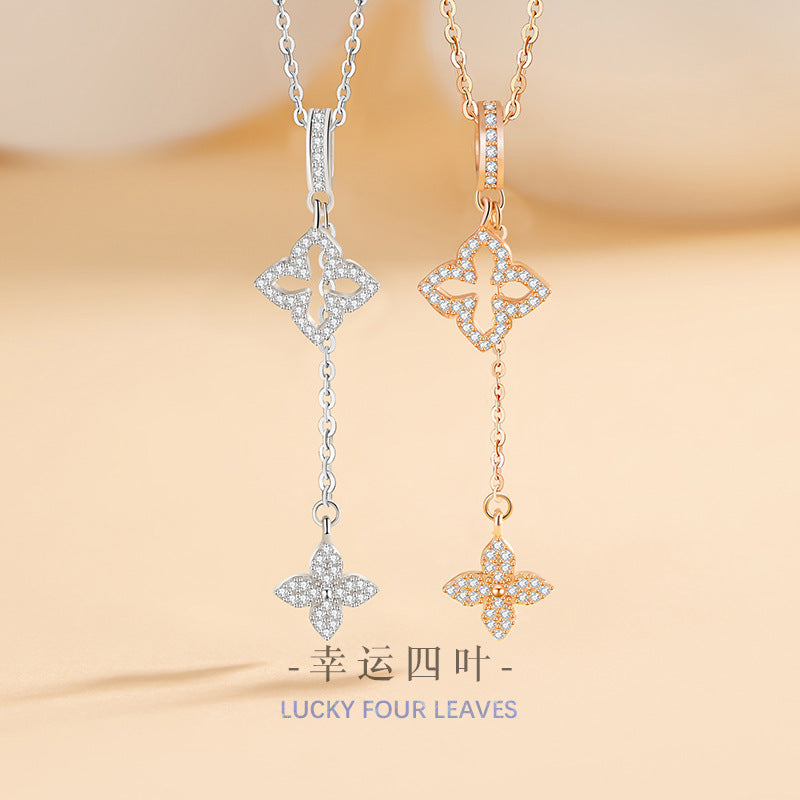 Clover Sterling Silver S925 Necklace Women's Simple Niche Design Flower Clavicle Chain in Style Tassel Star Pendant