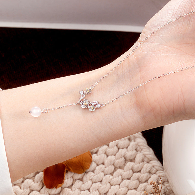 SOURCE Factory S925 Sterling Silver Moli Necklace Female New Chinese Flower Tassel White Agate Silver Jewelry Wholesale Gift Female
