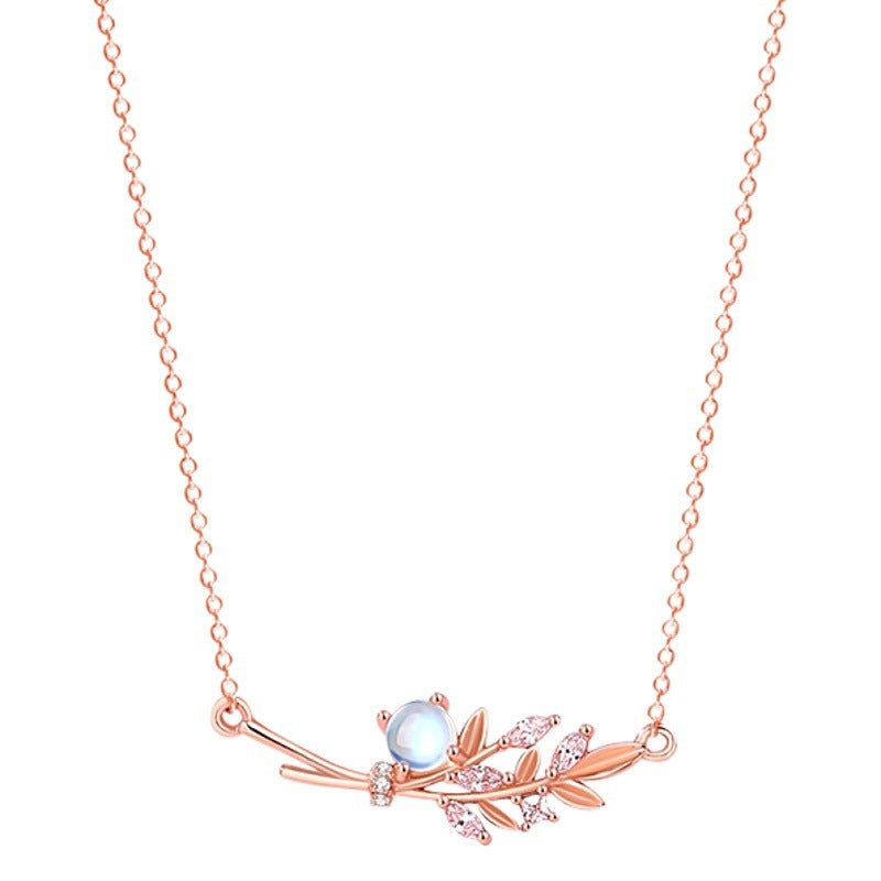 Sterling Silver Branch and Leaf Necklace – Jade