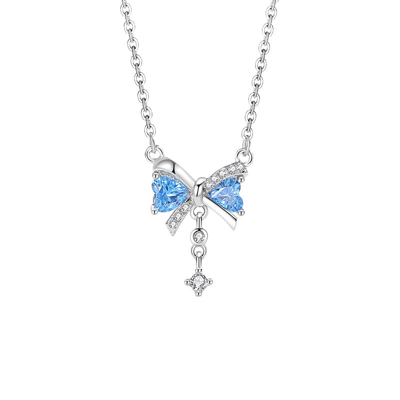 Bowknot Sterling Silver 925 Necklace Female Niche Design Light Luxury Tassel Clavicle Chain Ins Style Lovely Zircon Pendant