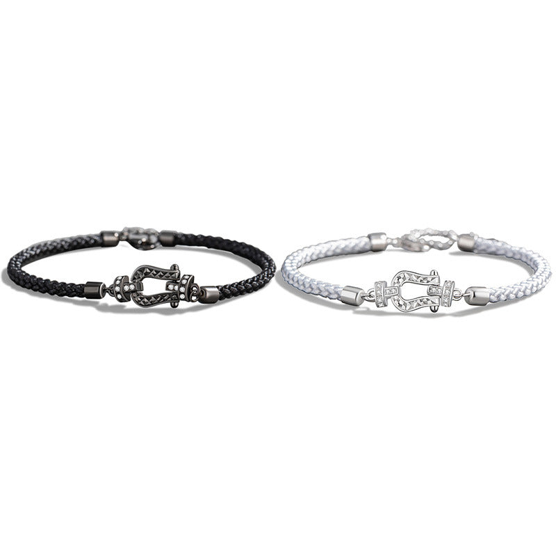 Horseshoe Buckle Sterling Silver 925 Couple Bracelet Niche Design Light Luxury Navigation Buckle Zircon Bracelet Ins Double Ring Bracelet