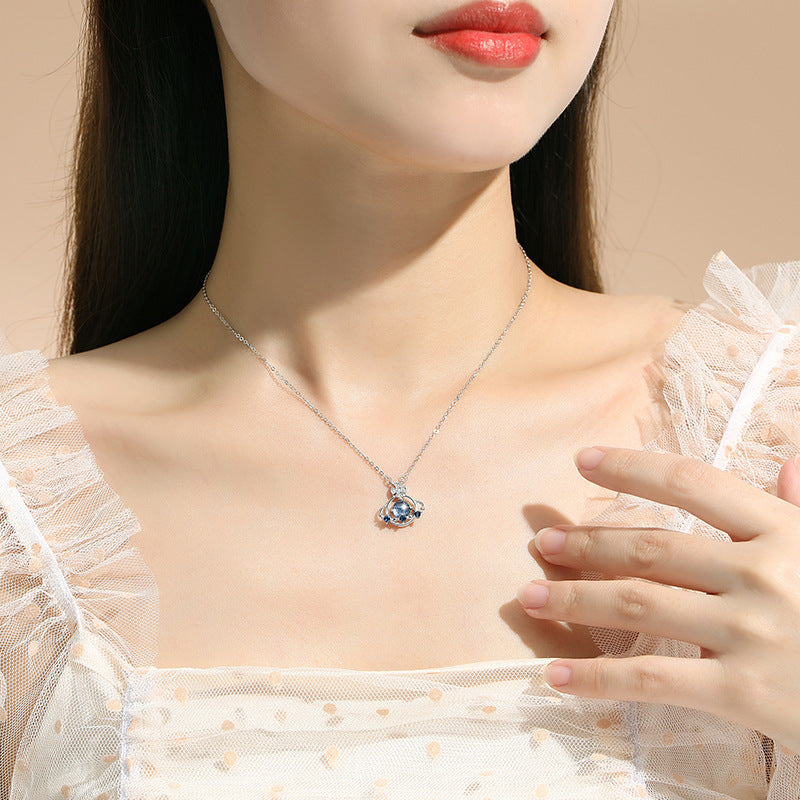Sterling Silver Planet and Saturn Necklace – Glass Detail
