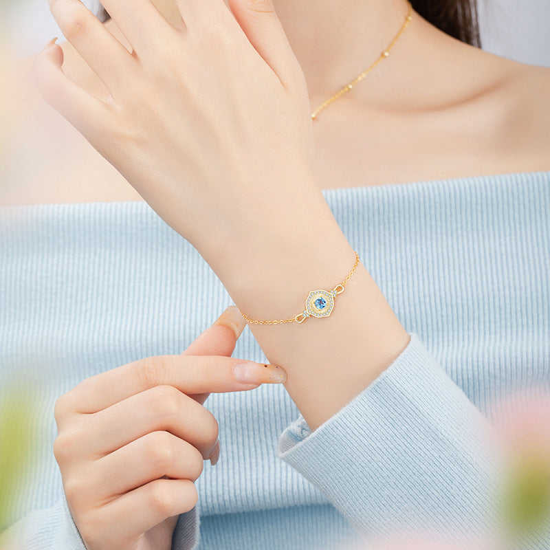 Sterling Silver Ocean and Heart Bracelet – Blue Zircon