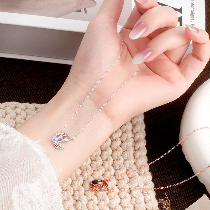 S925 Silver Original Design Star Moon Necklace Moonstone Starry Sky Stone Clavicle Chain Factory Wholesale Daily Jewelry Supply