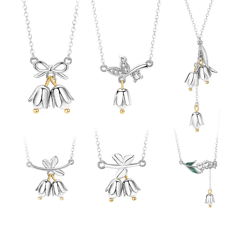 Sterling Silver Orchid and Butterfly Necklace – Freshwater Pearl