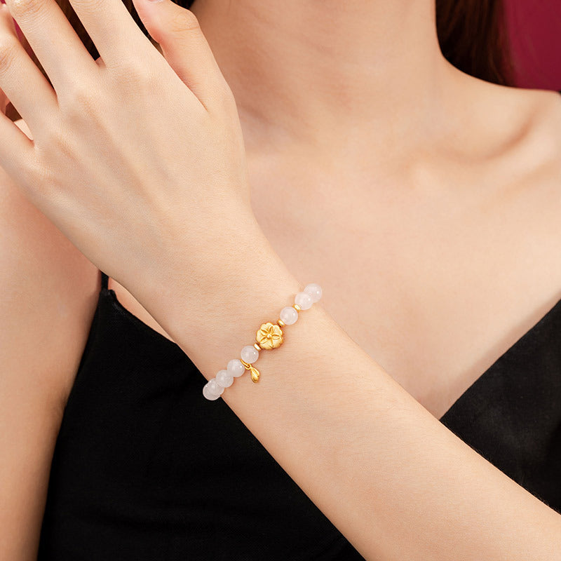Sterling Silver Peach Blossom and Cherry Blossom Bracelet – Hetian Jade