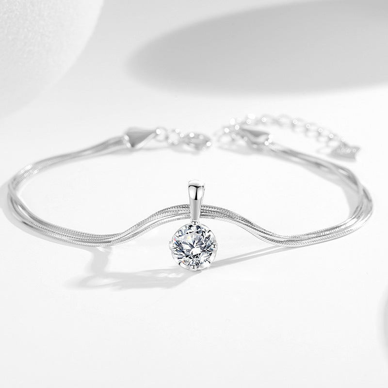 Sterling Silver Heart Bracelet – Zircon Accents
