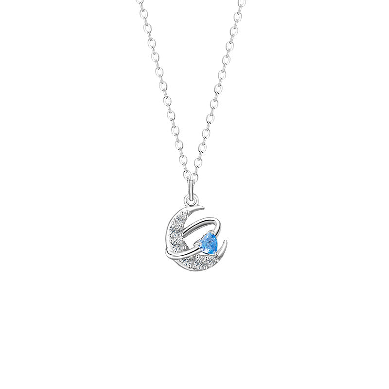 Moon Sterling Silver 925 Necklace Female Niche Design Light Luxury Zircon Star Clavicle Chain Ins Style Love Pendant