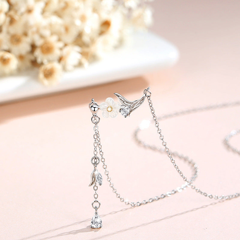 Sterling Silver Cherry Blossom and Butterfly Necklace – Zircon Accents