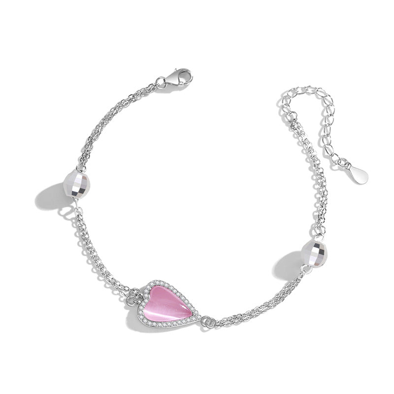 Lovely Sterling Silver 925 Bracelet Female Niche Design Light Luxury Opal Bracelet Ins Style Zircon Bracelet