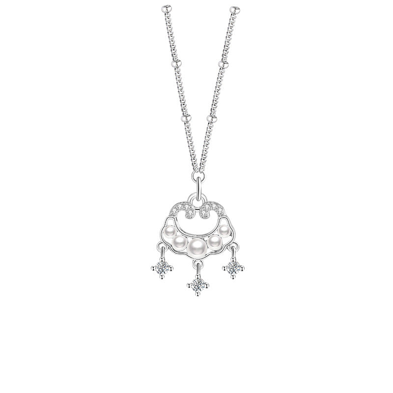 Xiangyun Ruyi Sterling Silver 925 Necklace Women's Light Luxury High-Grade Shijia Pearl Safety Clavicle Chain Longevity Lock Pendant