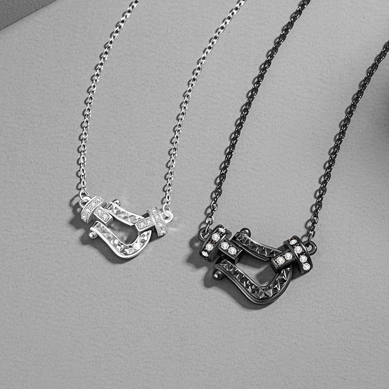 Horseshoe Buckle Sterling Silver 925 Necklace Fashion All-Match Zircon Ring Buckle Clavicle Chain Ins Style Navigation Buckle Pendant