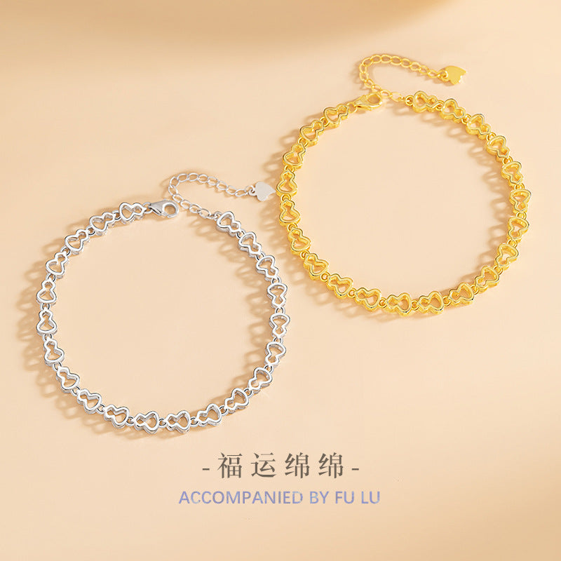 Fu Lu Double Full Sterling Silver 925 Bracelet Female New Chinese National Fashion Gourd Bracelet Ins Style Valentine's Day Gift Bracelet
