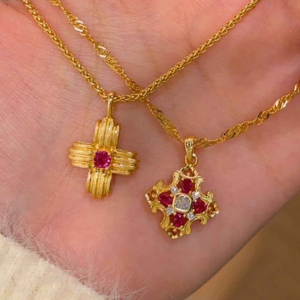 Cross Sterling Silver 925 Necklace Mid-Ancient Court Buqi Style Zircon Clavicle Chain Light Luxury High-Grade Square Sugar Pendant