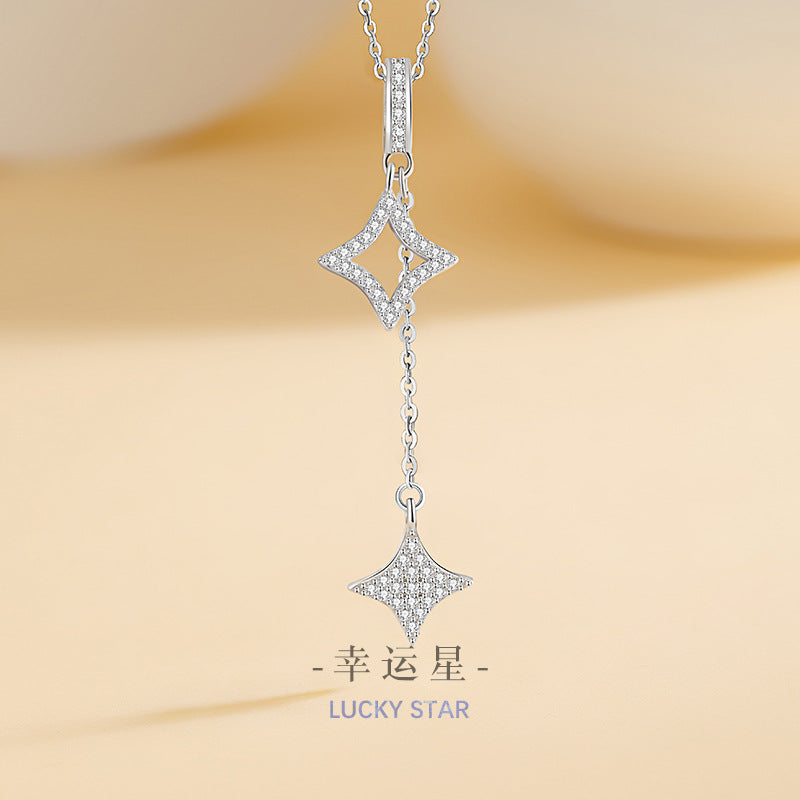 Star Sterling Silver S925 Necklace Women's Fashion All-Match Small Zircon Clavicle Chain Ins Style Hollow Tassel Pendant