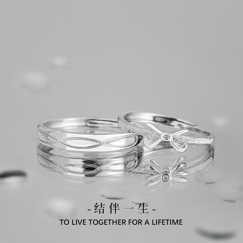 Bow Sterling Silver 925 Couple Ring Men and Women Niche Light Luxury Double Knot Ring Ins Style Valentine's Day Ring