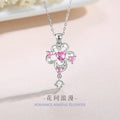 Flower Sterling Silver 925 Necklace Female Niche Design Light Luxury Tassel Clavicle Chain Get Things Ins Pink Love Pendant