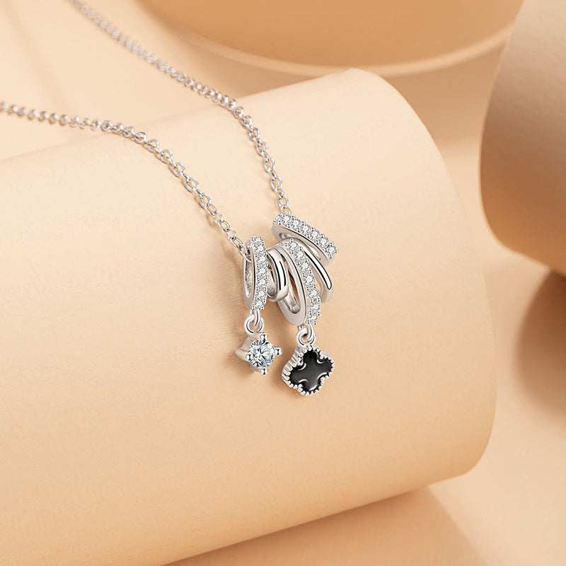Lucky Clover Sterling Silver 925 Necklace Female Niche Light Luxury Flower Clavicle Chain Ins Style Ring Buckle Pendant