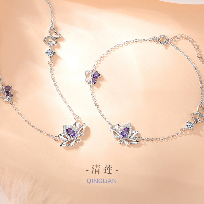 Sterling Silver Lotus and Butterfly Jewelry – Zircon Accents