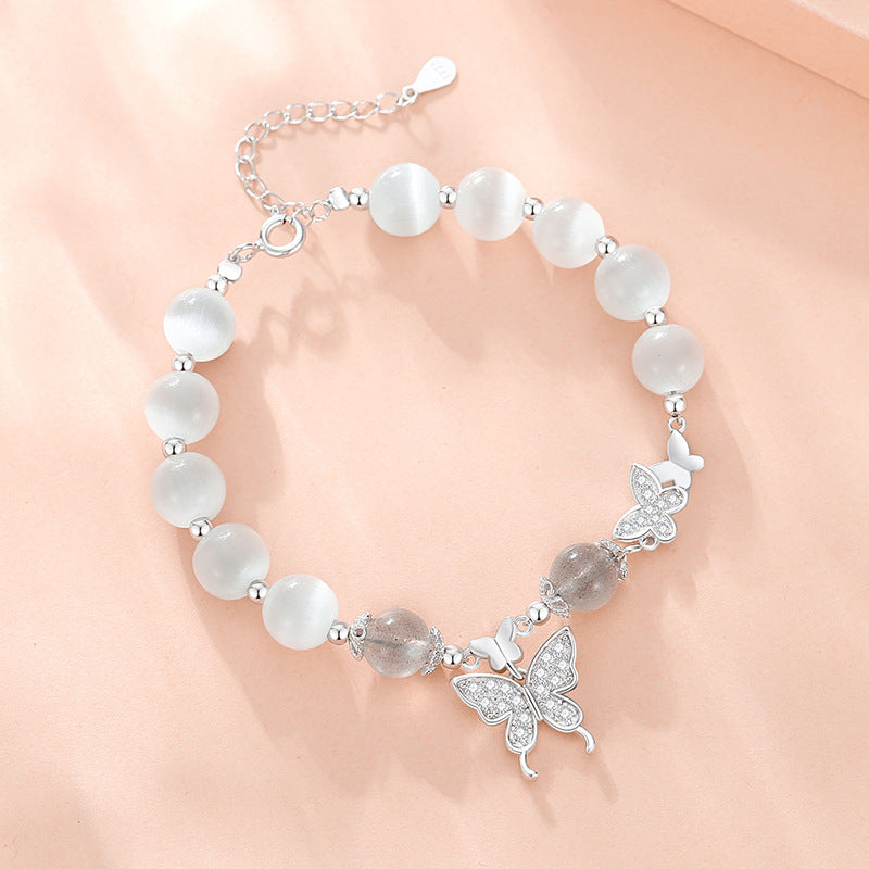 Butterfly Sterling Silver 925 Bracelet Female Niche Design Light Luxury Opal Bracelet for Girlfriend Ins Style Zircon Bracelet