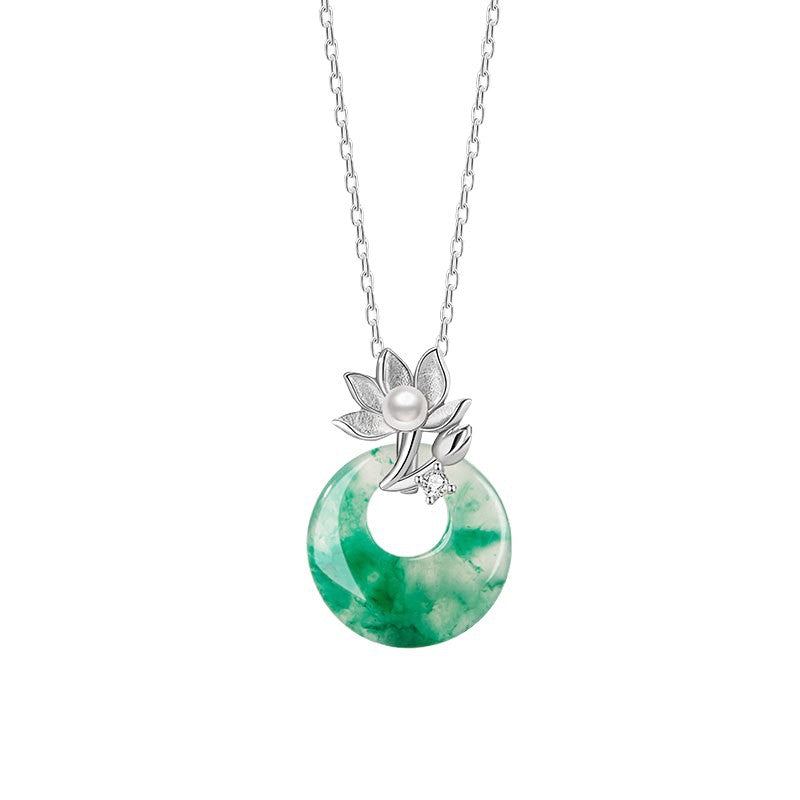 Sterling Silver Lotus and Disc Necklace – Jade