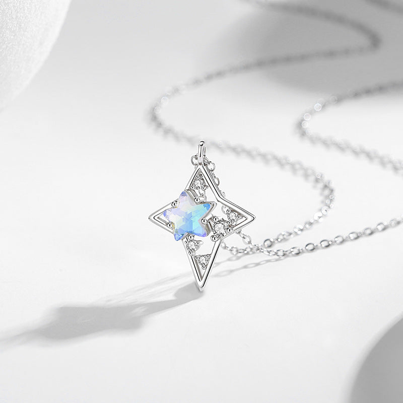 Star's Wish 925 Sterling Silver Necklace Female Niche Design Light Luxury Five-Pointed Star Clavicle Chain Get Things Ins Style Pendant