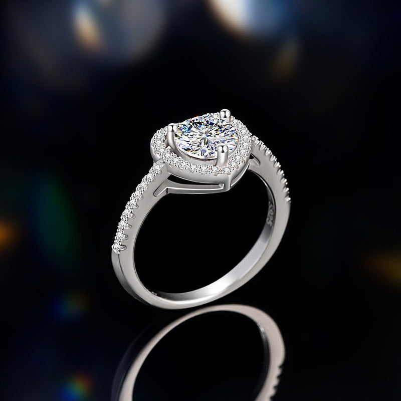 Heart-Shaped Sterling Silver 925 Diamond Ring Women's Light Luxury High-Grade Wedding Proposal Ring Heart-Shaped Hollow Ring