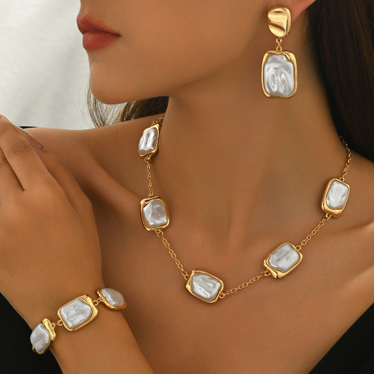 Rounded Rectangle Pearl-Effect Jewelry — product image 2