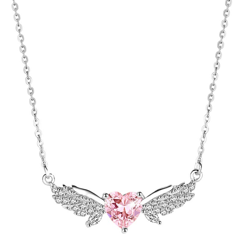 Sterling Silver Angel Wing Necklace – Pink Zircon