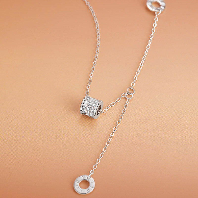 Small Waist Pure Silver 999 Necklace Women's Simple Versatile Tassel Clavicle Chain Ins Style Roman Digital Circle Pendant