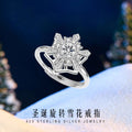 Snowflake Rotating Sterling Silver 925 Ring Female Niche Design Light Luxury Christmas Zircon Ring Ins Star Pair Ring