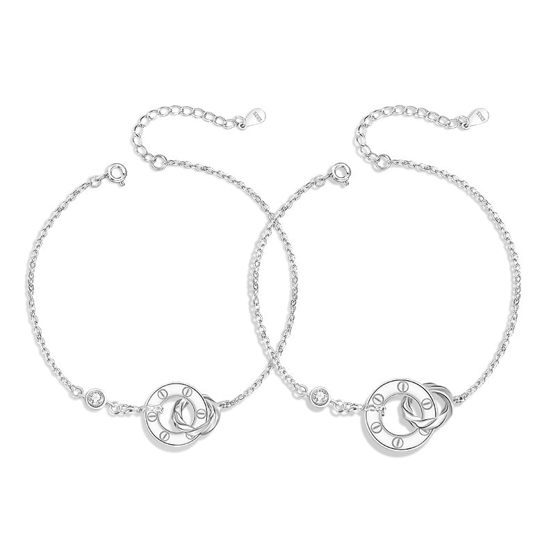 Ring Buckle Sterling Silver 925 Couple Bracelet Fashion Versatile Double Ring Bracelet Ins Style Mobius Ring Bracelet