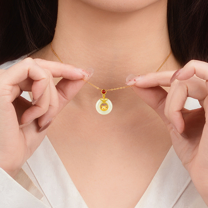 Fine Silver Disc and Zodiac Necklace – Hetian Jade