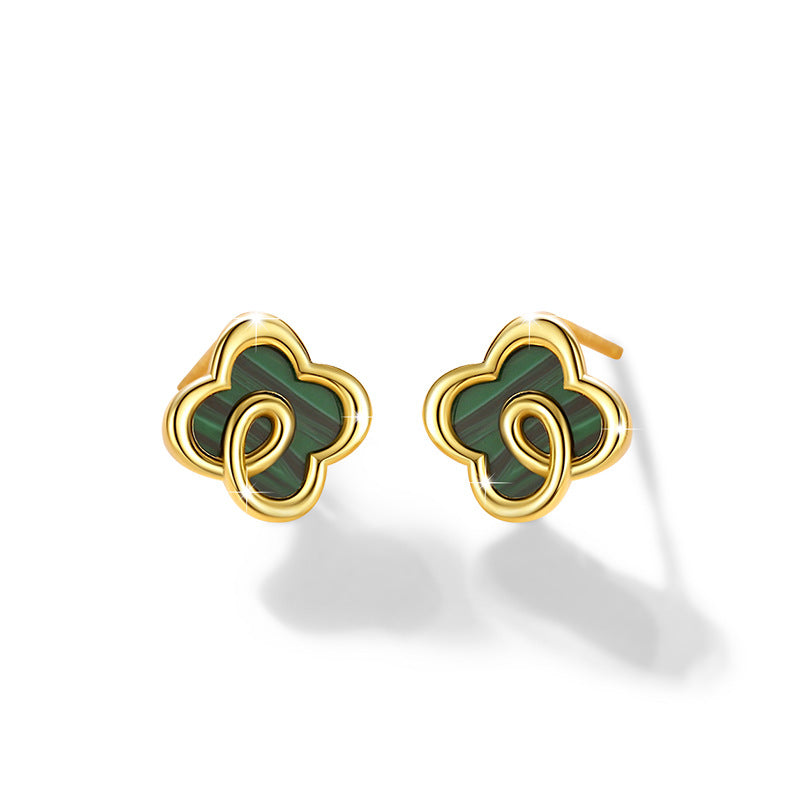 Lucky Clover Sterling Silver 925 Stud Earrings Female Niche Design Light Luxury Flower Earrings Ins Style Peacock Earrings