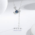 Planet Sterling Silver 925 Necklace Women's Fashion All-Match Saturn Clavicle Chain Goods Ins Style Glazed Stone Star Pendant