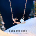 Christmas Elk Sterling Silver 925 Necklace Women's Fashion All-Match Glass Stone Star Clavicle Chain One Deer Has Your Pendant