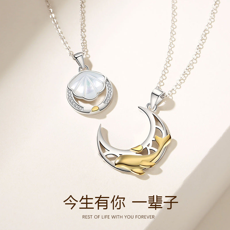 Original Design Shell Couple Necklace Sterling Silver Lifetime Clavicle Chain Whale This Life Has You Japanese and Korean Style Hair Generation
