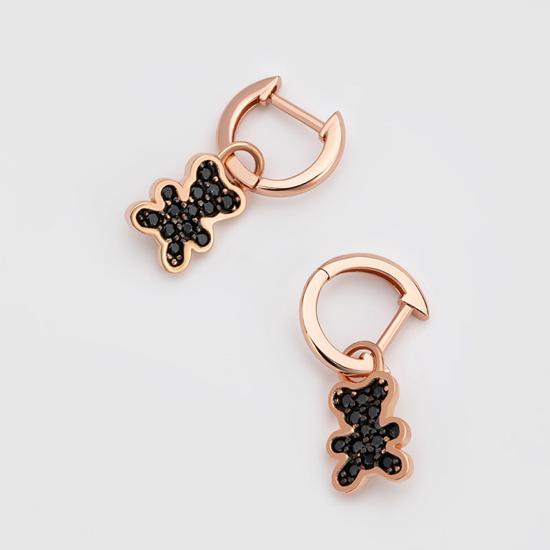 Cute Teddy Bear Sterling Silver 925 Earrings Niche Design Light Luxury Full Diamond Zircon Earrings Ins Style Lovely Earrings
